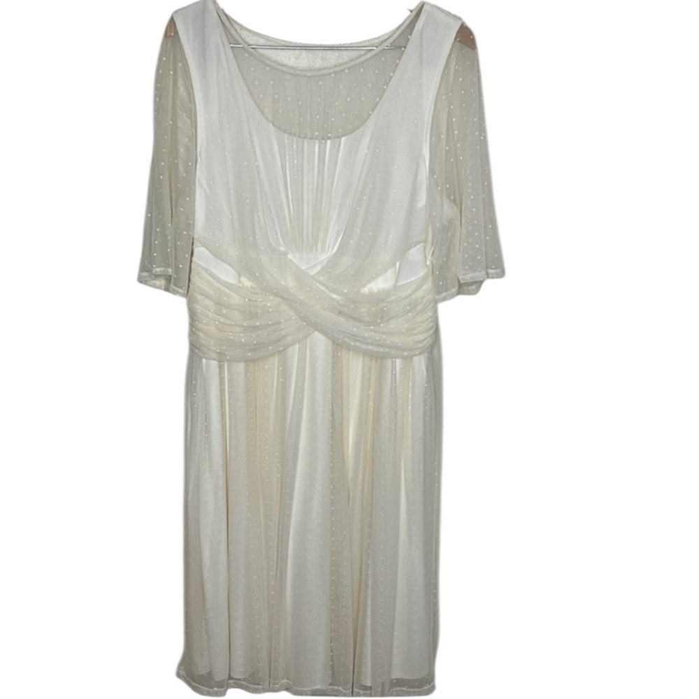 Kiyonna Bridal A-line Midi Ivory Mesh Polka Dot Wedding Dress Women Size 2X